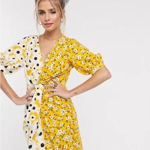 ASOS Yellow and White Floral Midi Wrap Dress